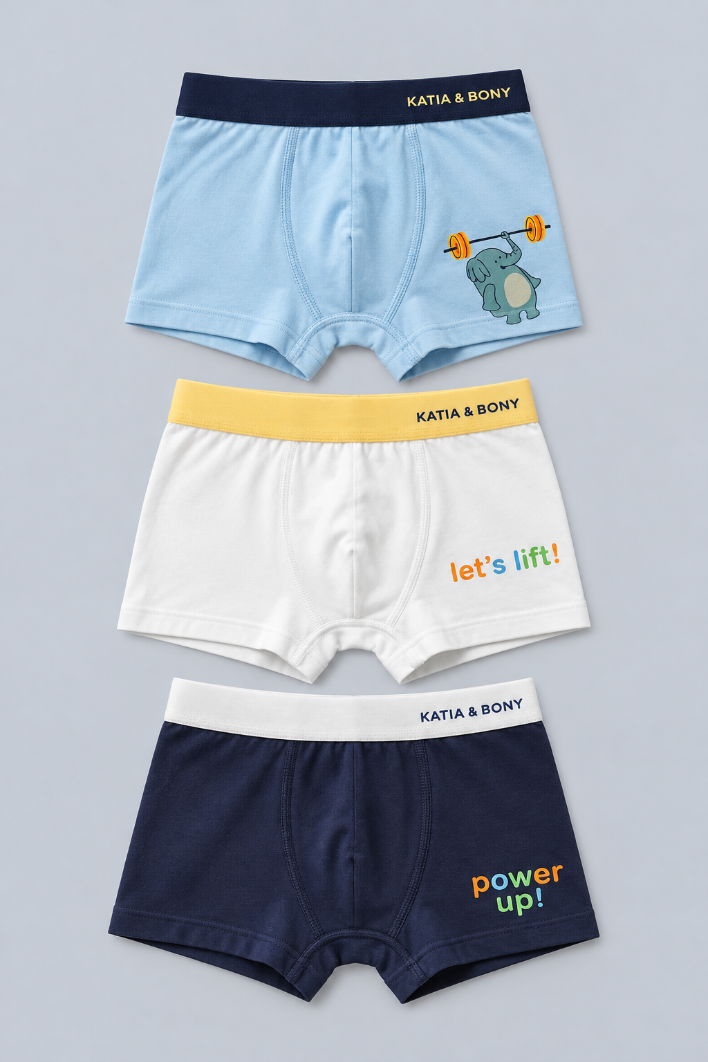 3PCK Elephant Patterned Boys' Boxed Boxer Shorts NAVY