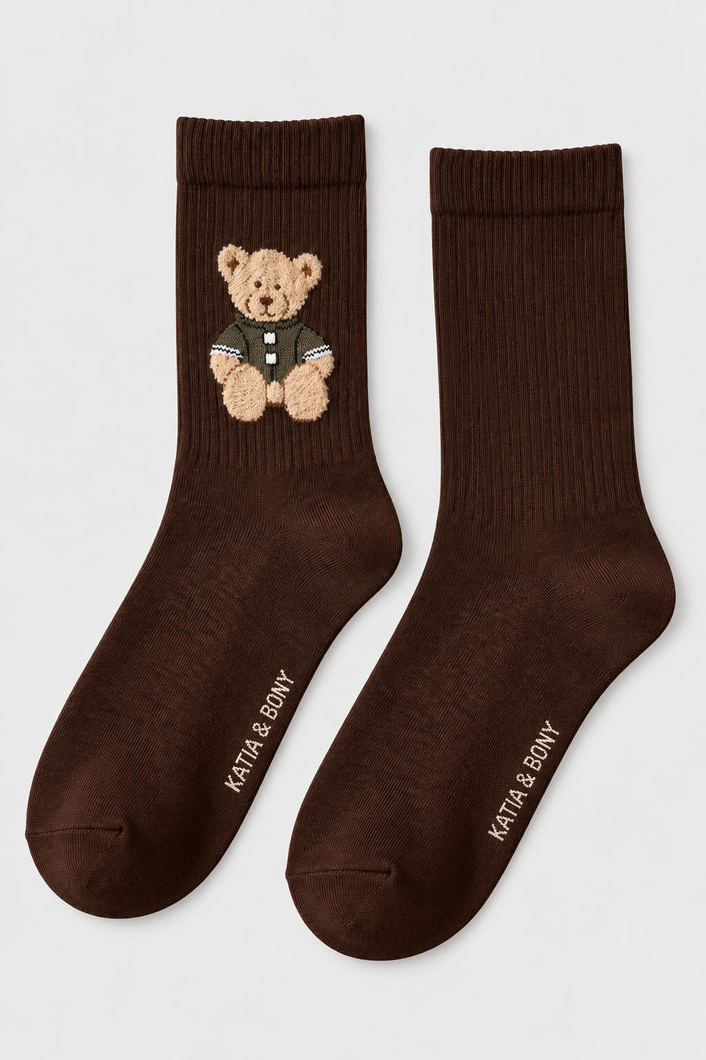 TEDDY PATTERNED UNISEX SOCKS DARK BROWN