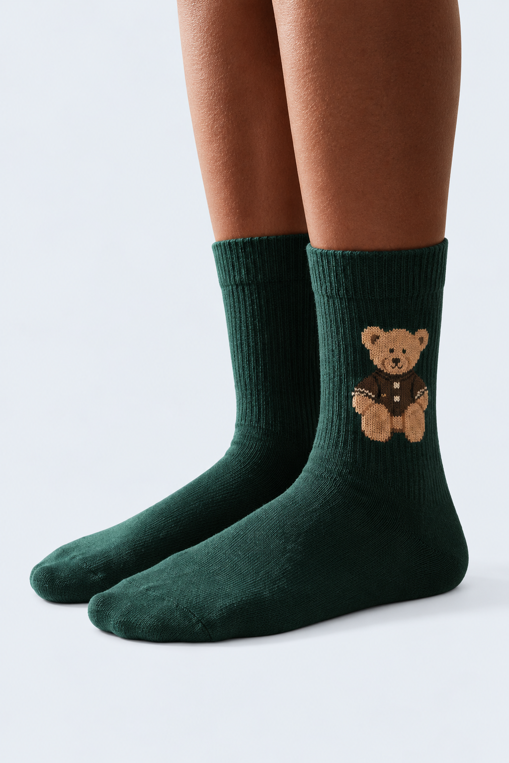 TEDDY PATTERNED UNISEX SOCKS DARK GREEN