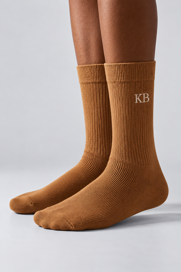 EMBROIDERED UNISEX ANKLE SOCKS DARK BROWN