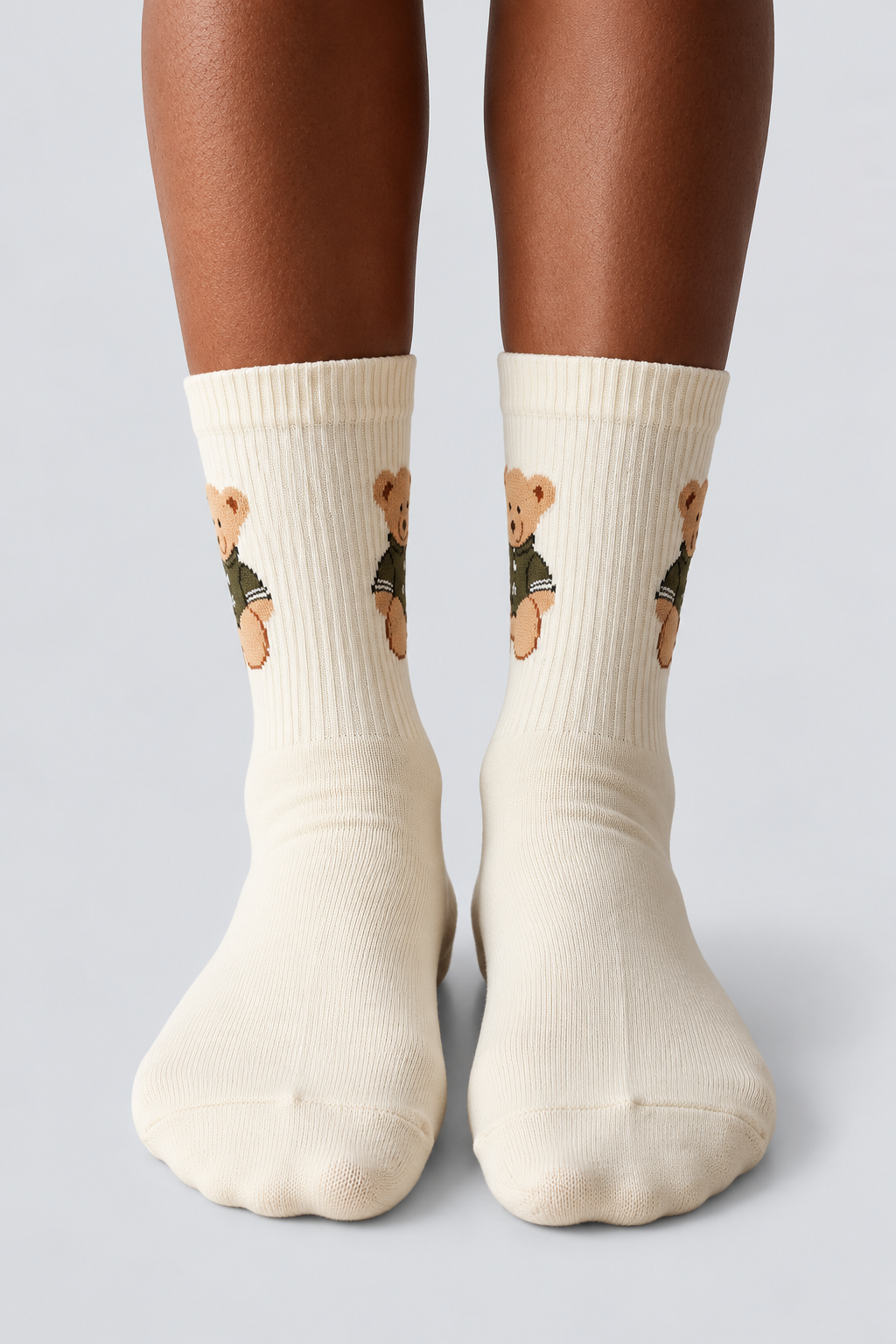 TEDDY PATTERNED UNISEX SOCKS ECRU