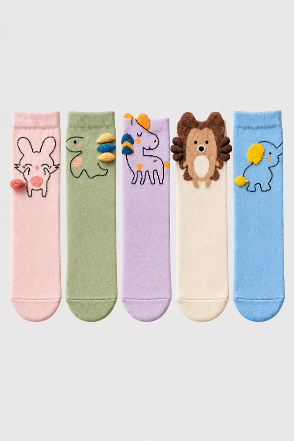 5 PCK KIDS ANIMAL PRINT SOCKS MIX