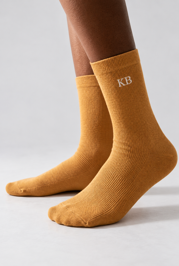 EMBROIDERED UNISEX ANKLE SOCKS LIGHT BROWN