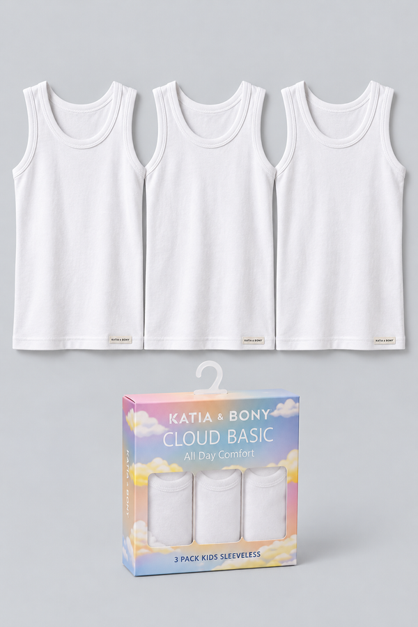 3PCK BASIC BOXED KIDS UNDERSHIRT WHITE