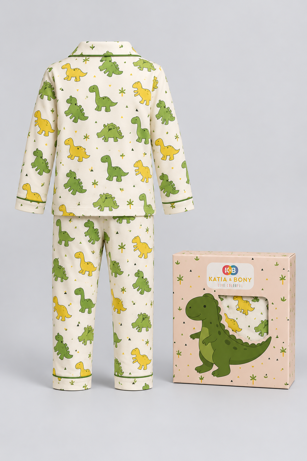 BOYS' BOXED DINOSAUR PYJAMA SET - ECRU
