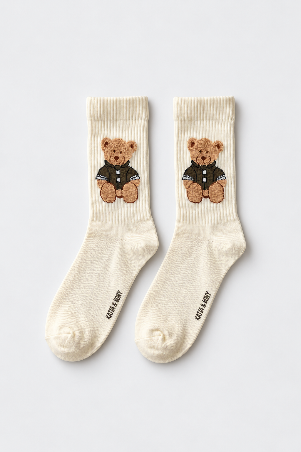 TEDDY PATTERNED UNISEX SOCKS ECRU
