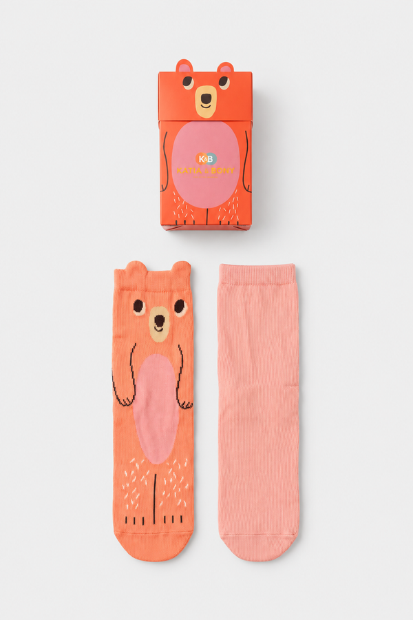2PCK BOXED CHILDREN'S SOCKS WITH TEDDY BEARS PINK MIX