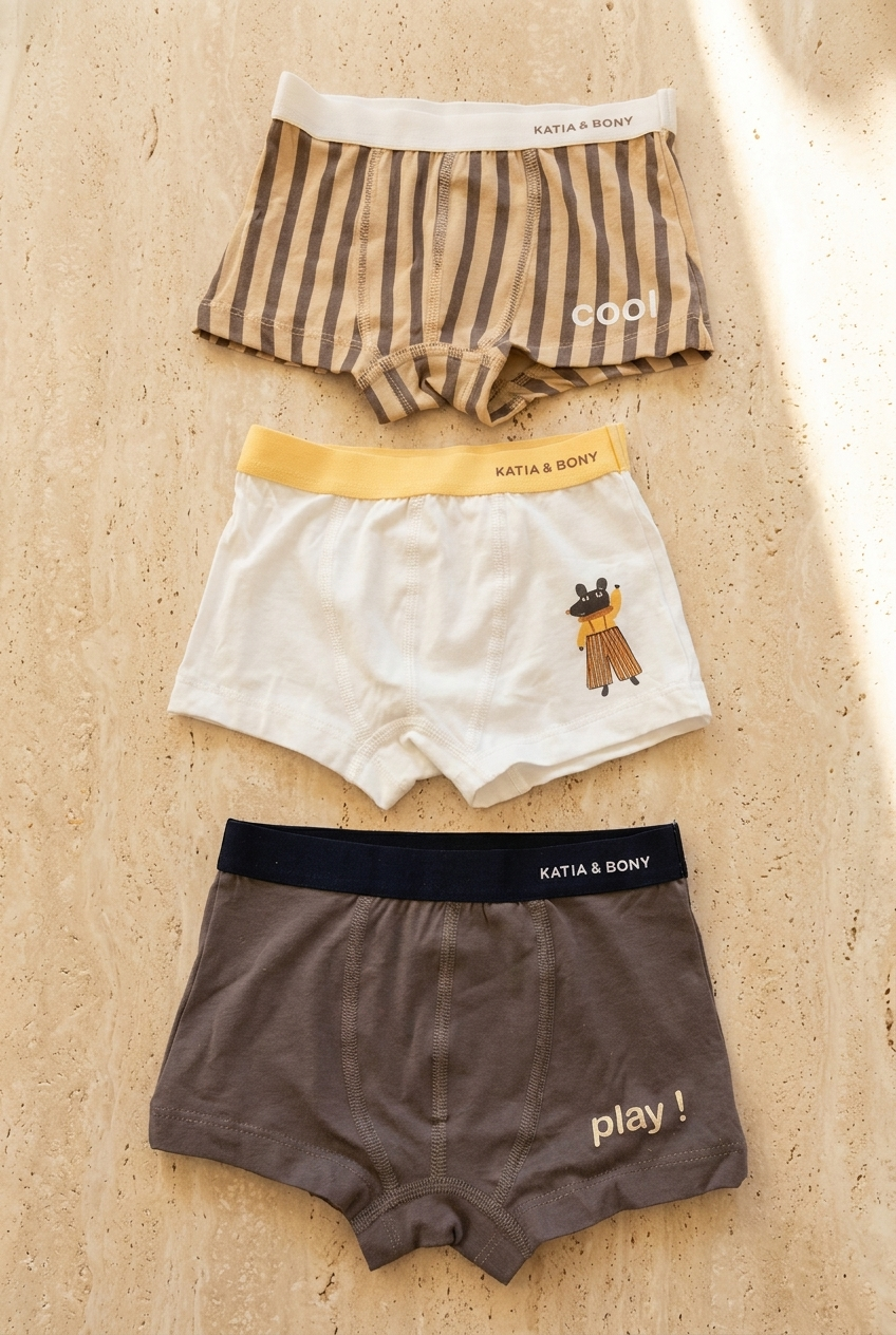 3PCK Mouse Patterned Boys' Boxed Boxer Shorts BROWN