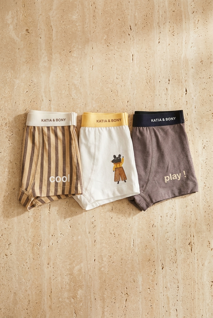 3PCK Mouse Patterned Boys' Boxed Boxer Shorts BROWN