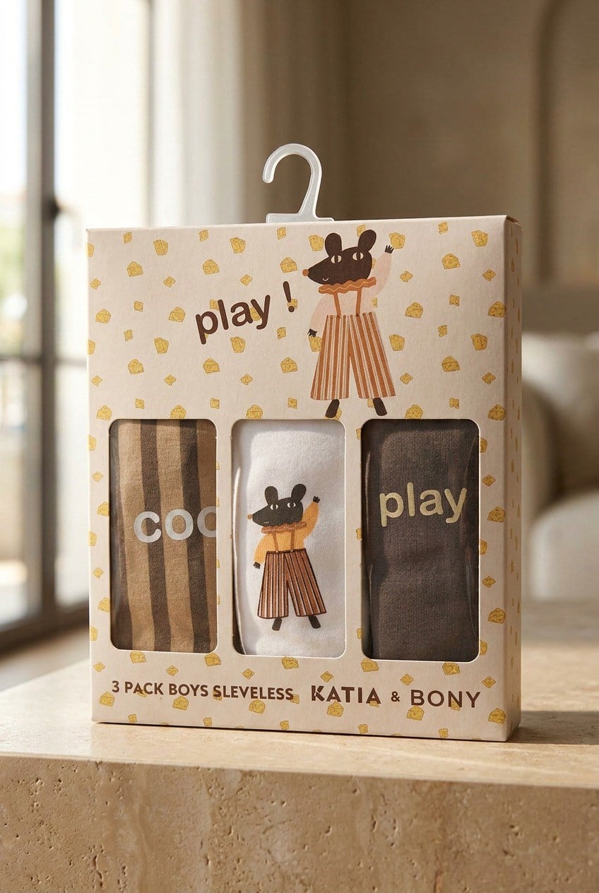3PCK Mouse Patterned Boys' Boxed Undershirt BROWN