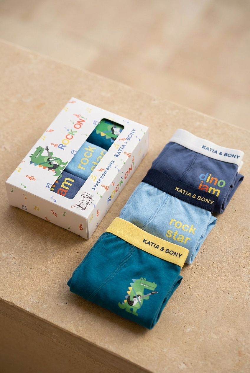 3PCK Crocodile Pattern Boys' Boxed Boxer Shorts BLUE