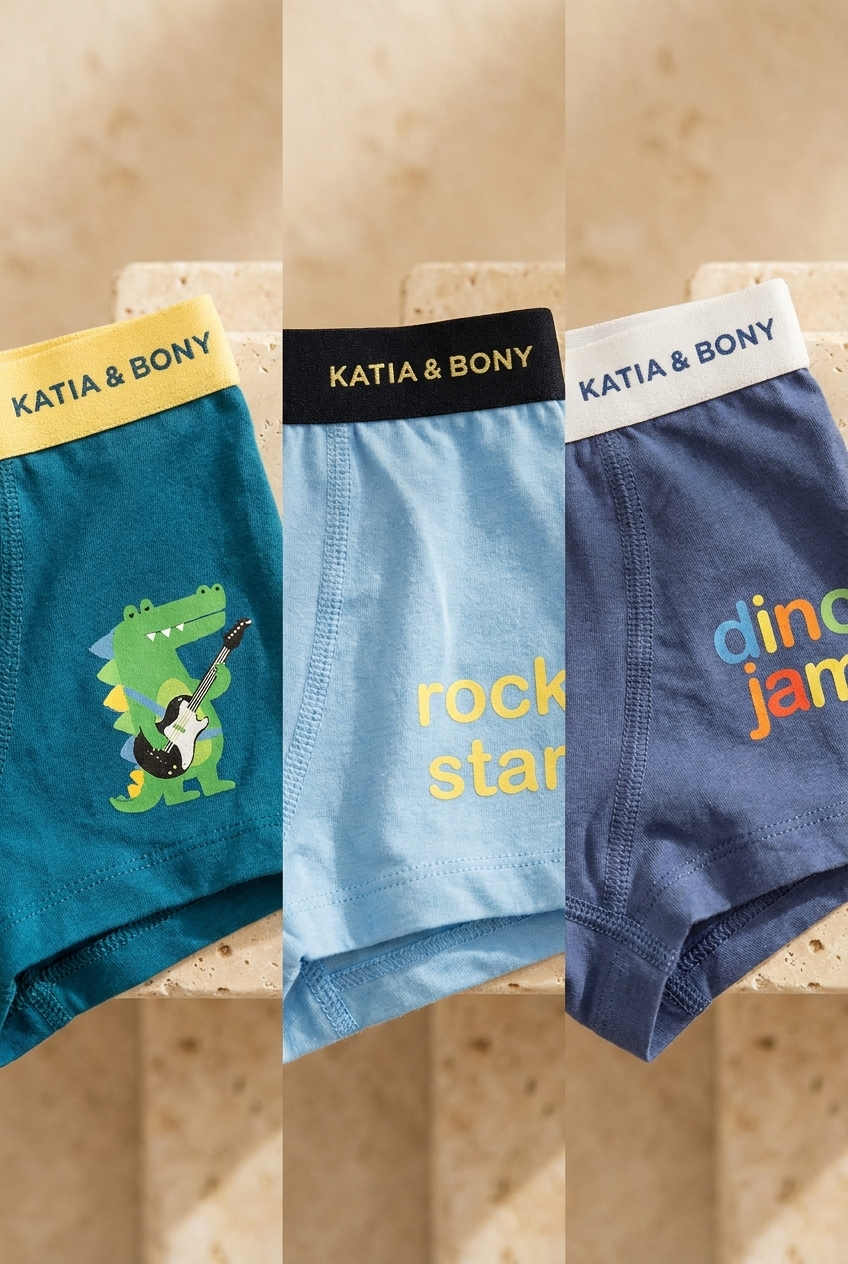3PCK Crocodile Pattern Boys' Boxed Boxer Shorts BLUE