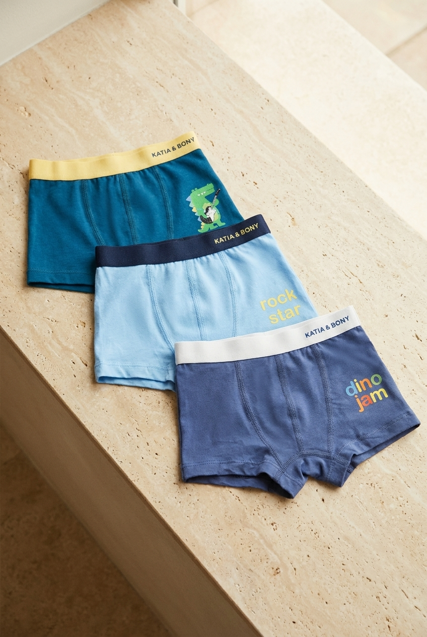 3PCK Crocodile Pattern Boys' Boxed Boxer Shorts BLUE