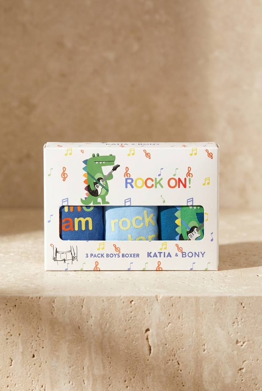 3PCK Crocodile Pattern Boys' Boxed Boxer Shorts BLUE