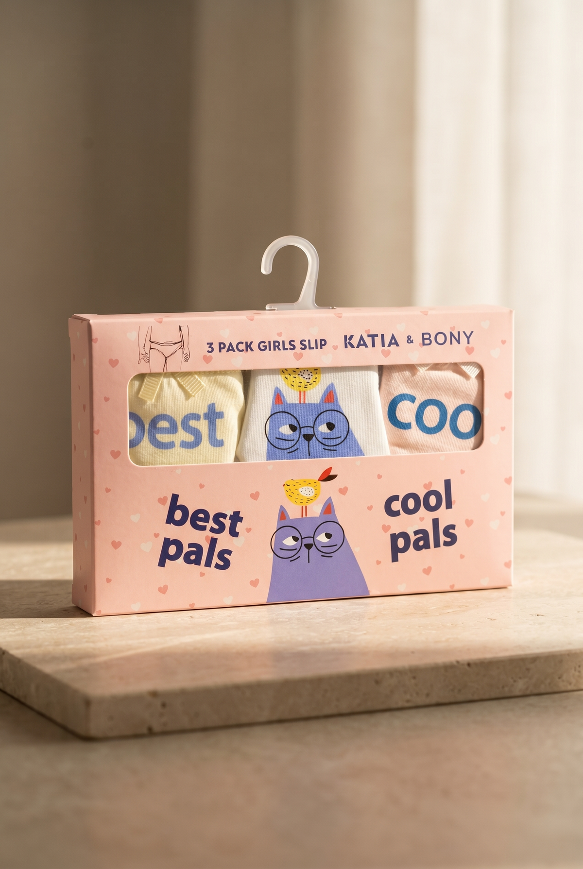 3PCK CAT GIRL BOXED SLIP PINK