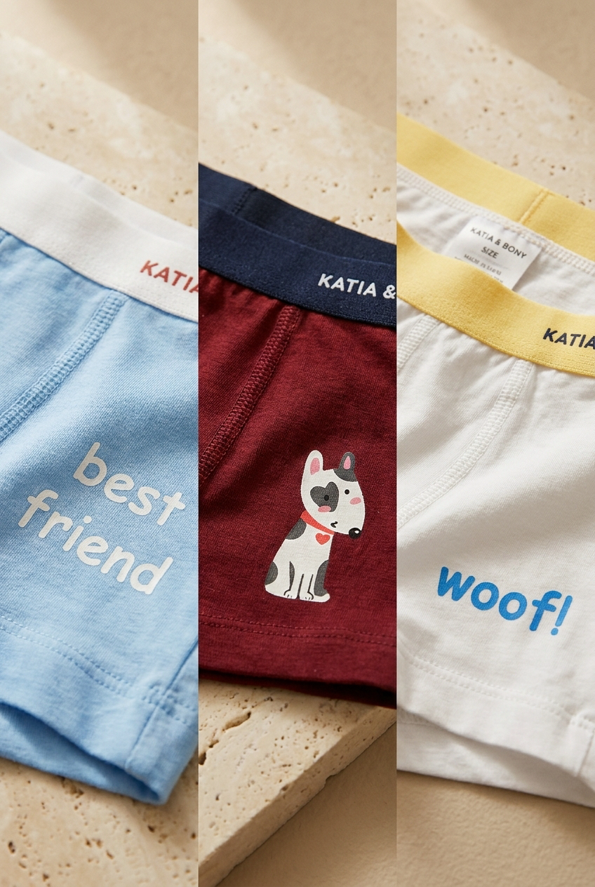 3PCK Dog Patterned Boys' Boxed Boxer Shorts RED
