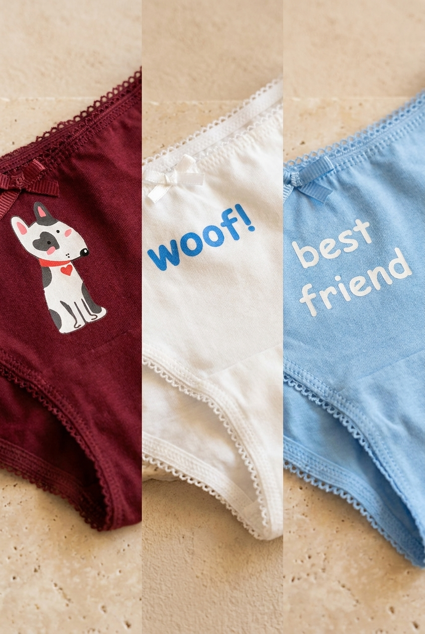 3PCK Dog Patterned Girl's Boxed Slip RED