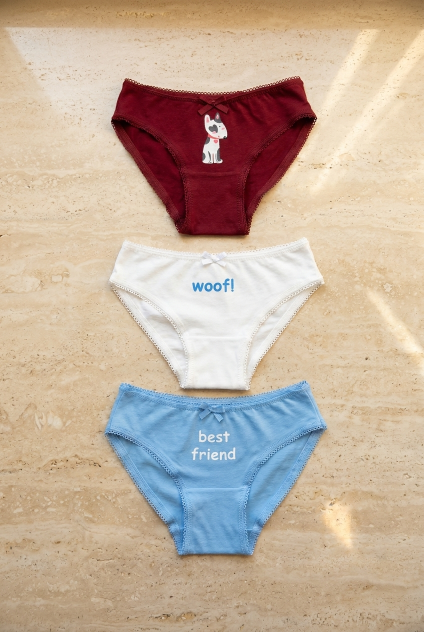 3PCK Dog Patterned Girl's Boxed Slip RED