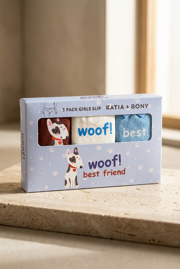 3PCK Dog Patterned Girl's Boxed Slip RED