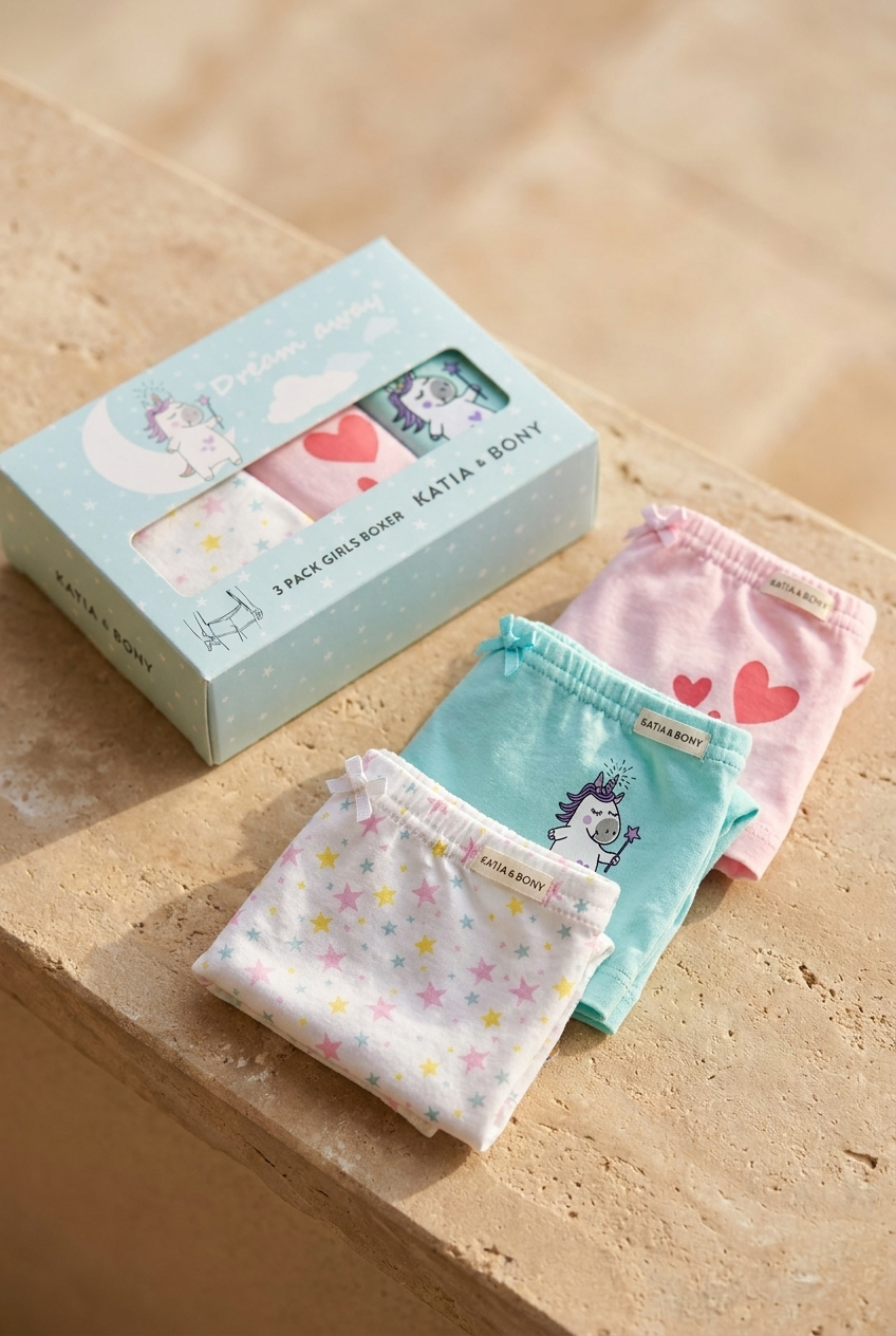 3PCK Patterned Girl's Boxed Boxer Shorts MINT