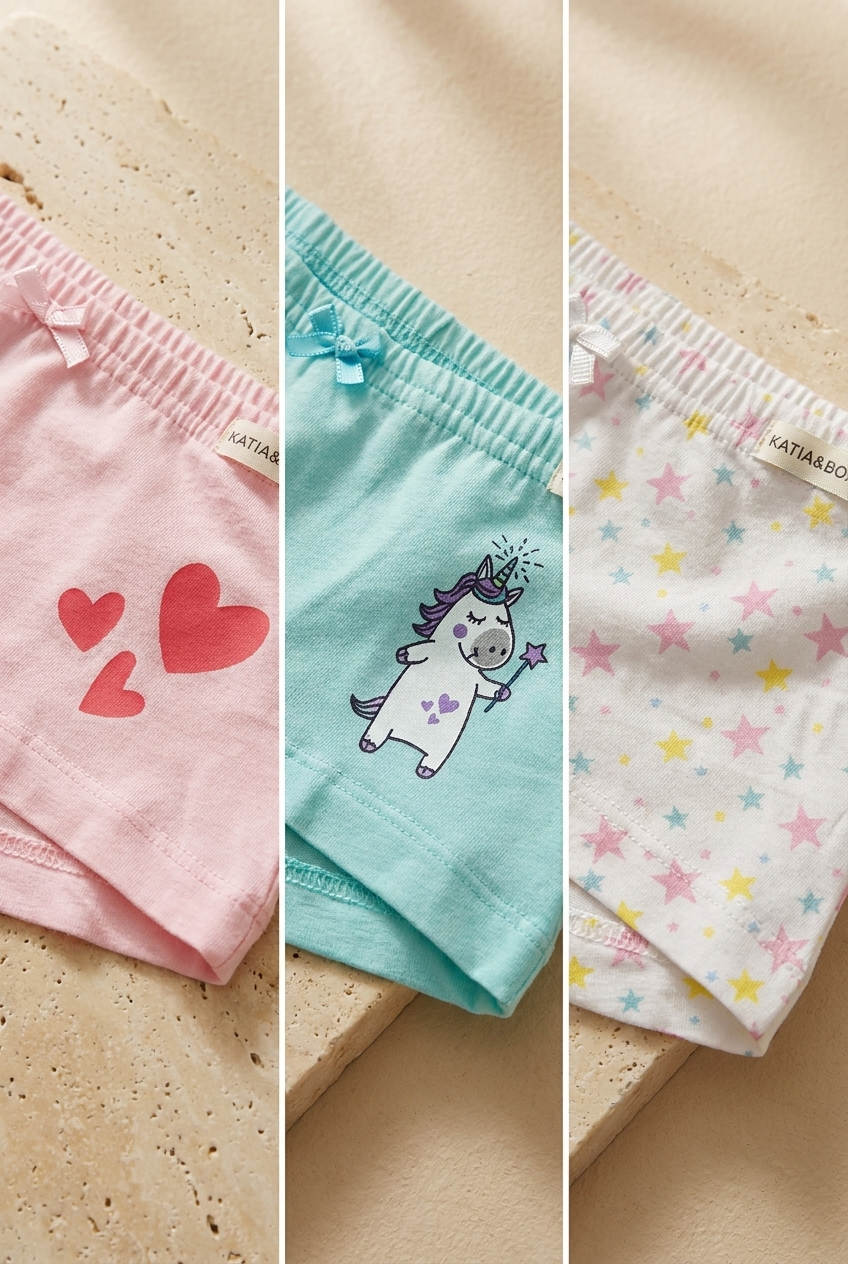 3PCK Patterned Girl's Boxed Boxer Shorts MINT