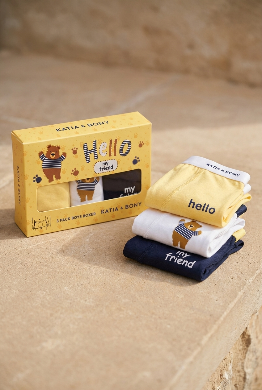 3PCK TEDDY BOY'S BOXER SHORTS YELLOW