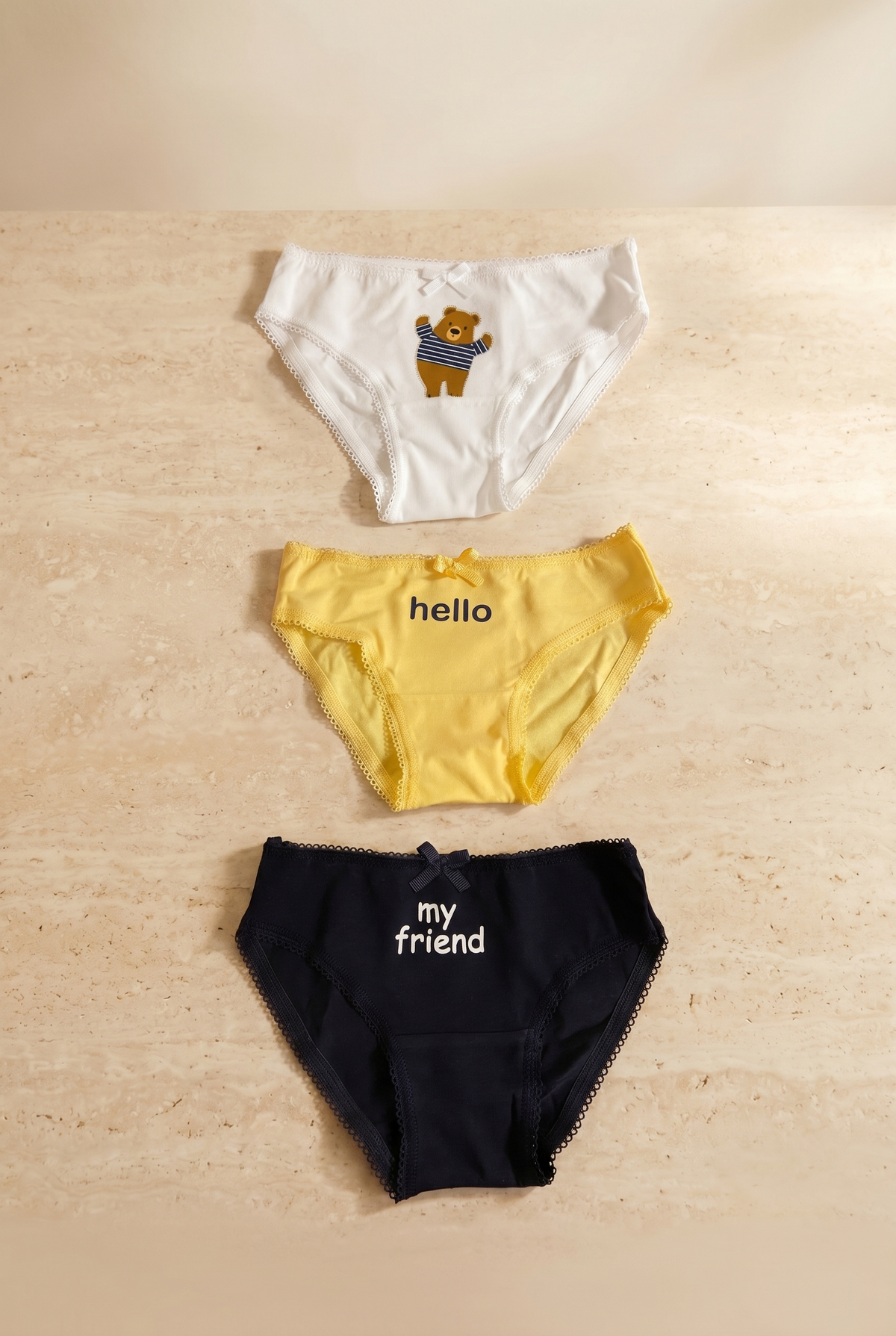 3PCK TEDDY GIRL BOXED SLIP YELLOW