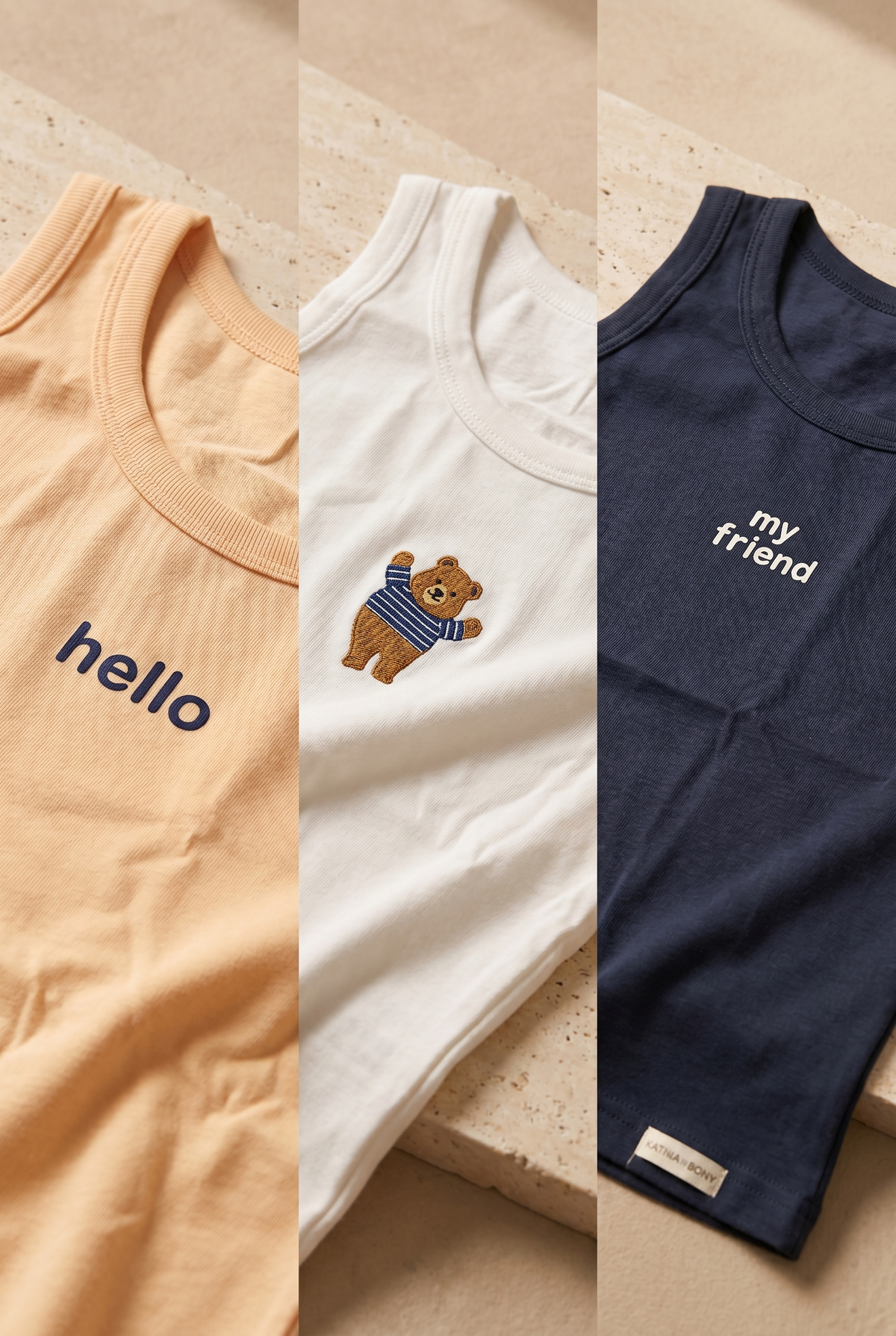3PCK TEDDY CHILDREN'S BOXED TANK TOP YELLOW