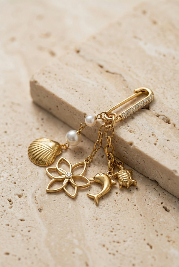 TAŞLI ÇİÇEKLİ CHARM GOLD