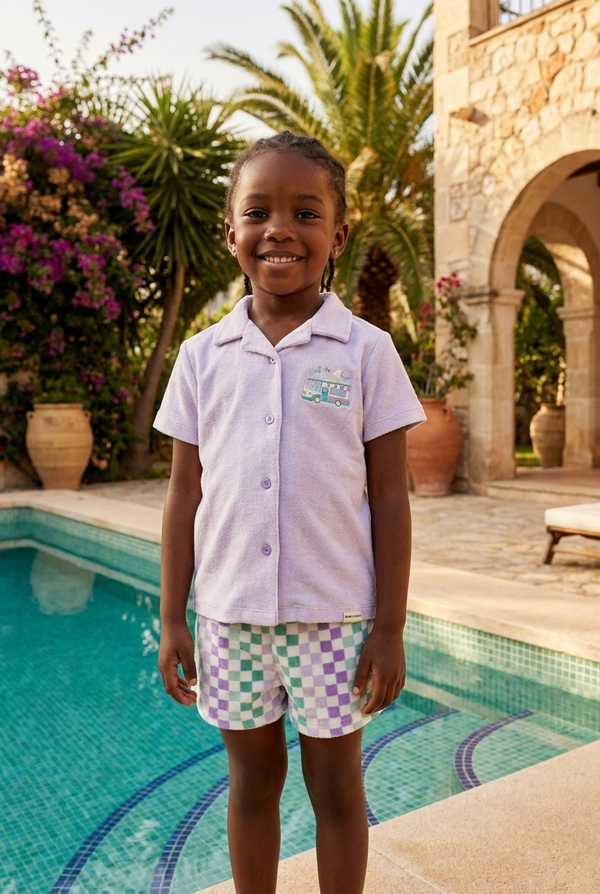 Polo Collar Kids Towel Shorts Set LILAC