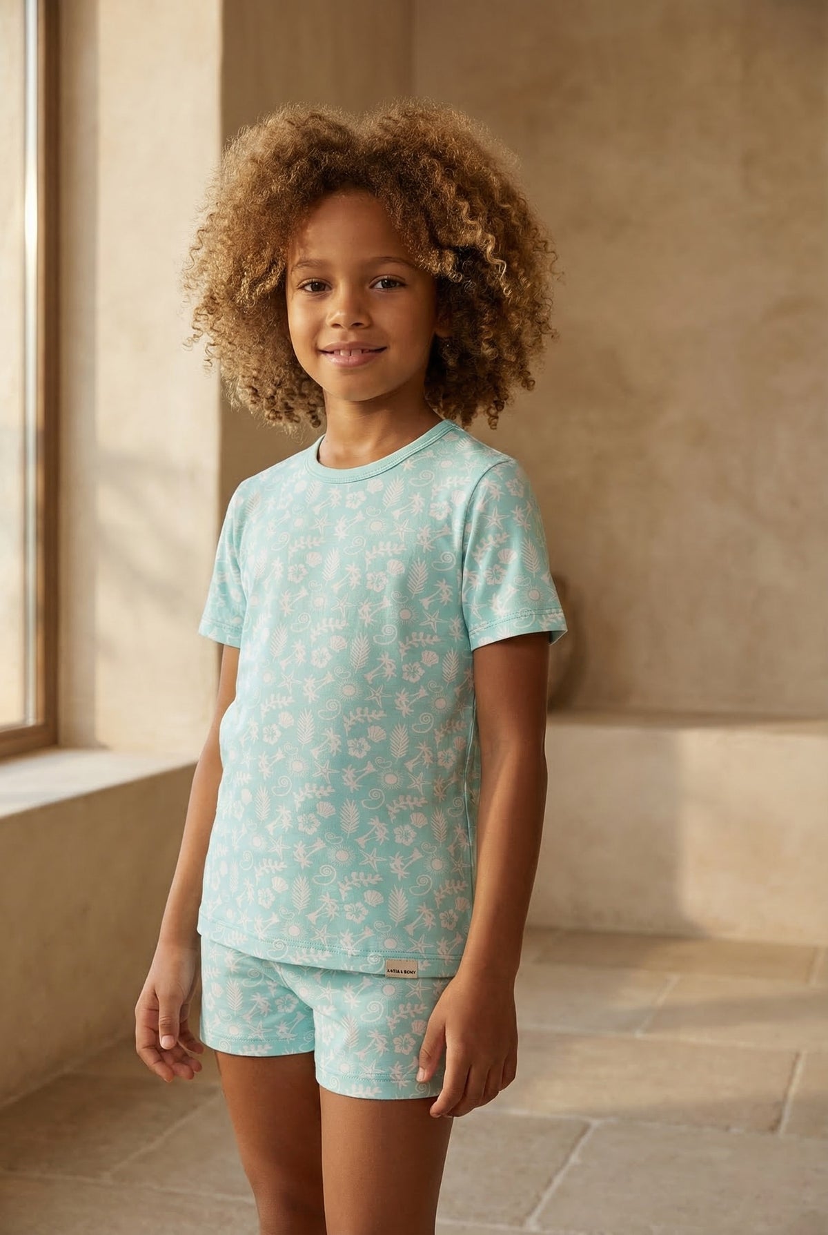 SEA LA VIE DENIM THEMED PACKAGED KIDS SHORTS SET ECRU