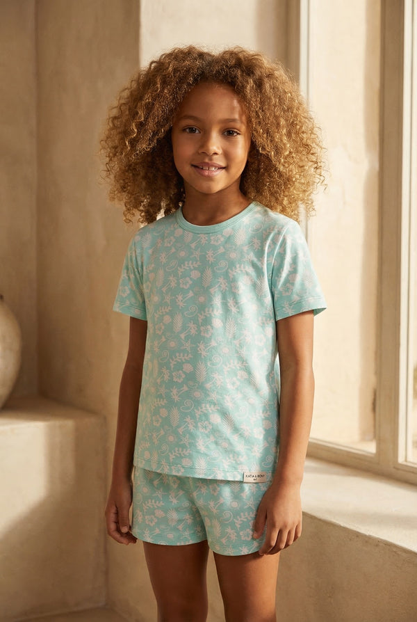 SEA LA VIE DENIM THEMED PACKAGED KIDS SHORTS SET ECRU