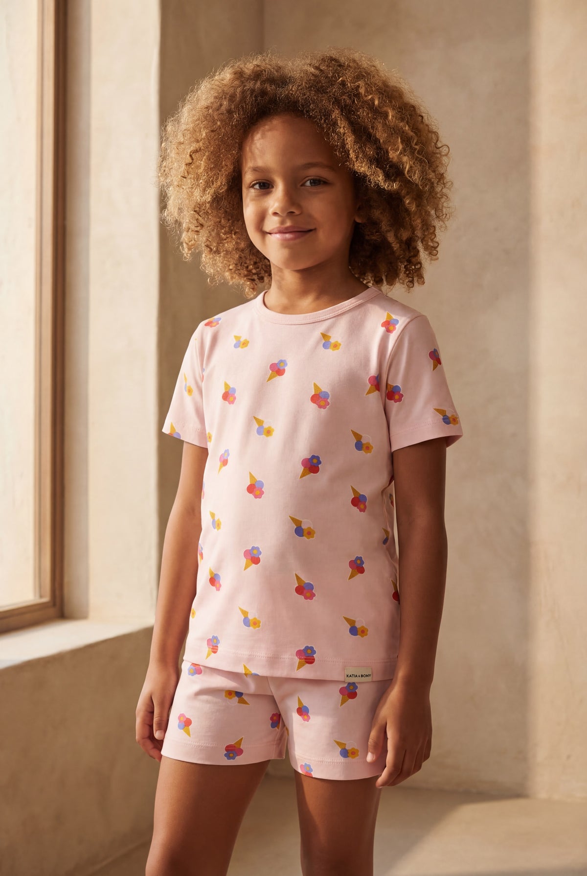 FLORAL OUTBURST ICE CREAM PACKAGED GIRL'S SHORT SET PINK