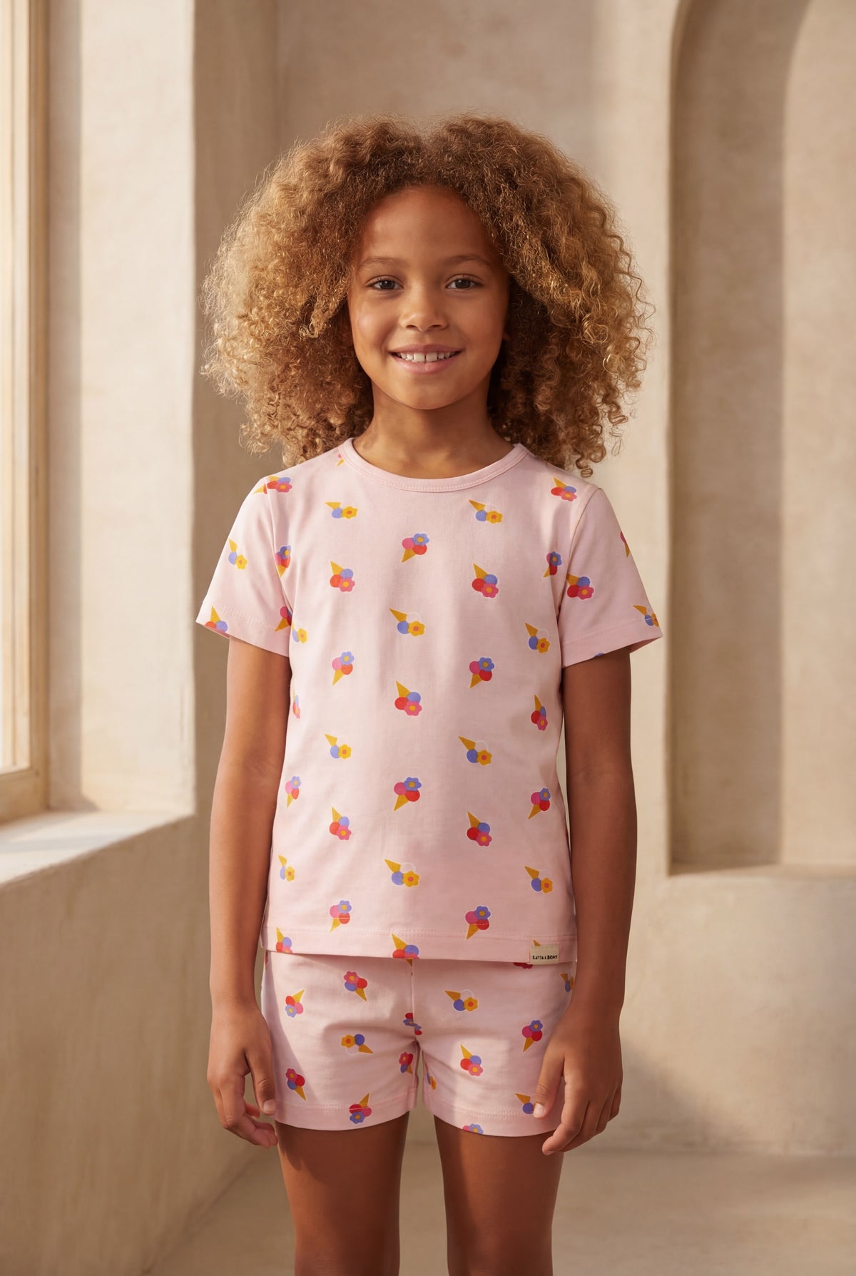 FLORAL OUTBURST ICE CREAM PACKAGED GIRL'S SHORT SET PINK