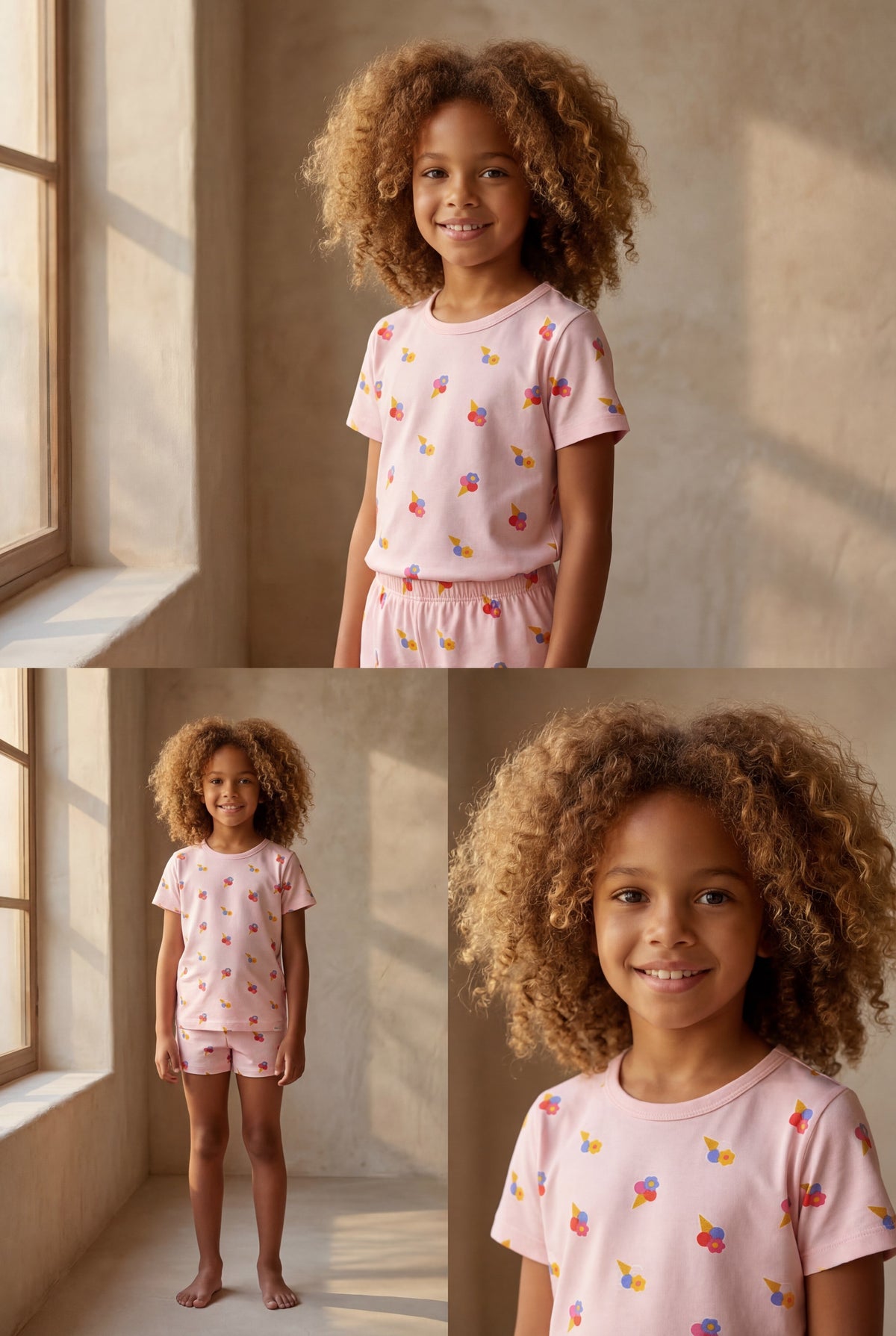 FLORAL OUTBURST ICE CREAM PACKAGED GIRL'S SHORT SET PINK