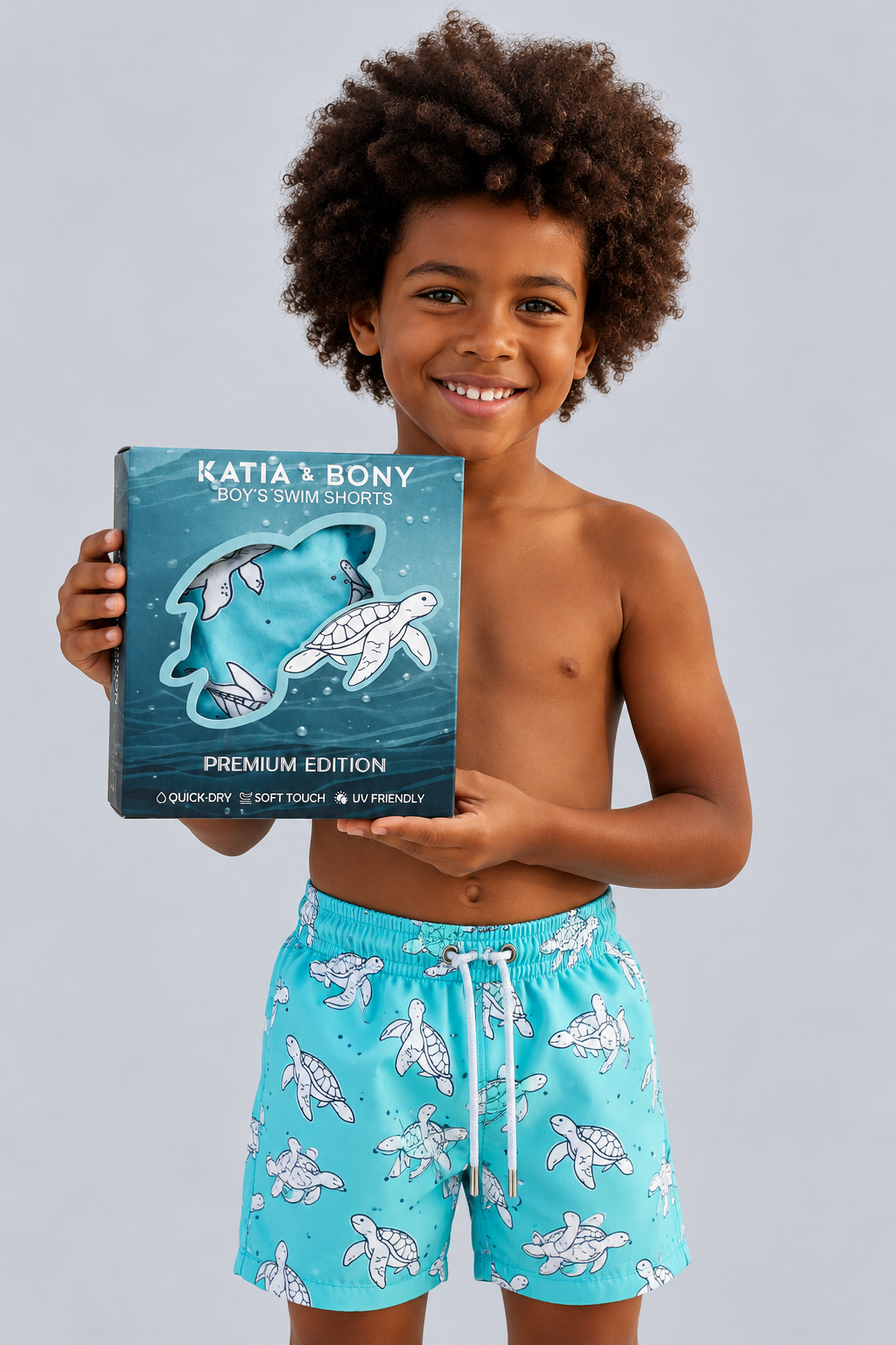 FLORAL OUTBURST TURTLE BOYS SWIM SHORTS BLUE
