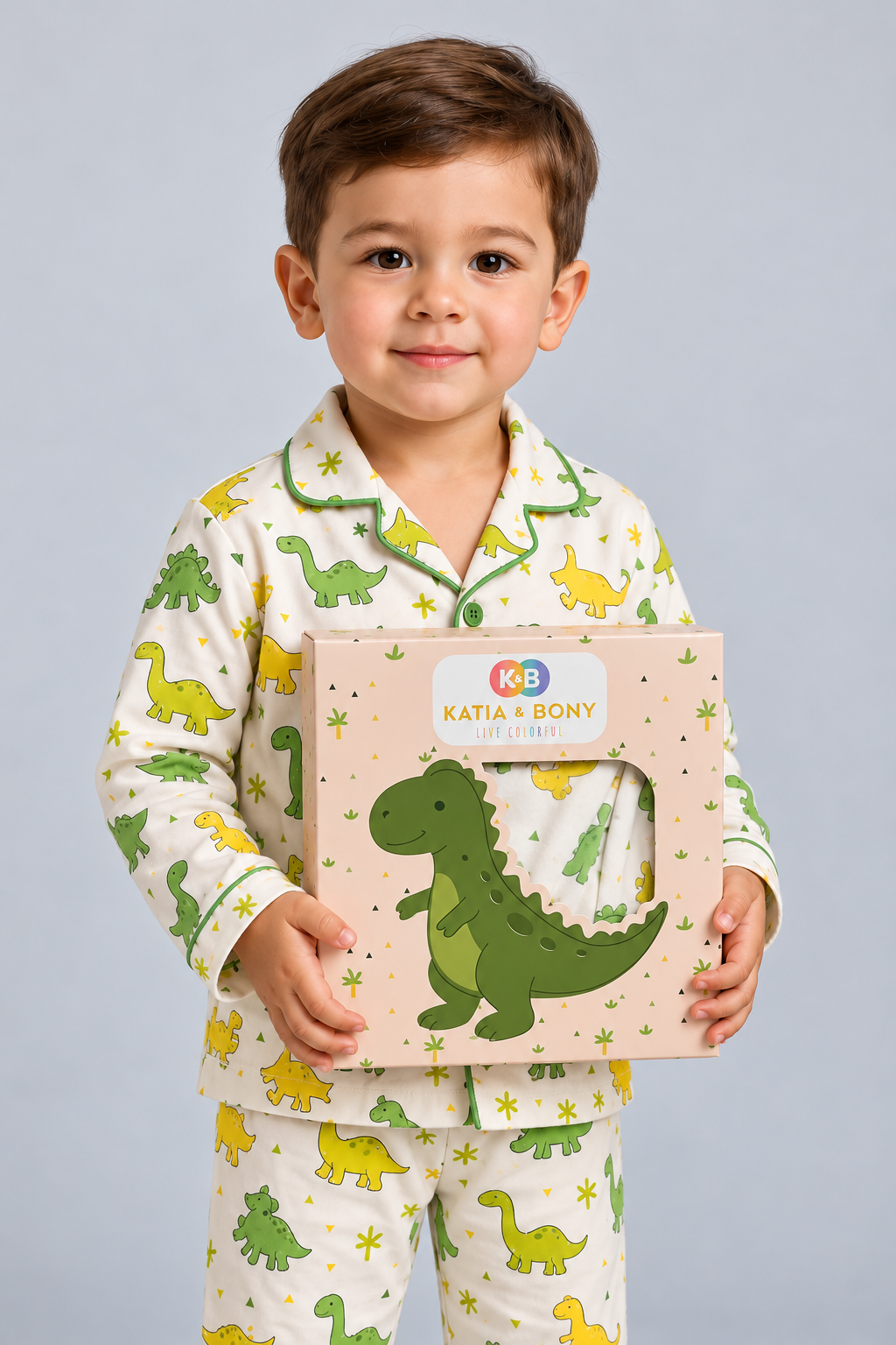 BOYS' BOXED DINOSAUR PYJAMA SET - ECRU