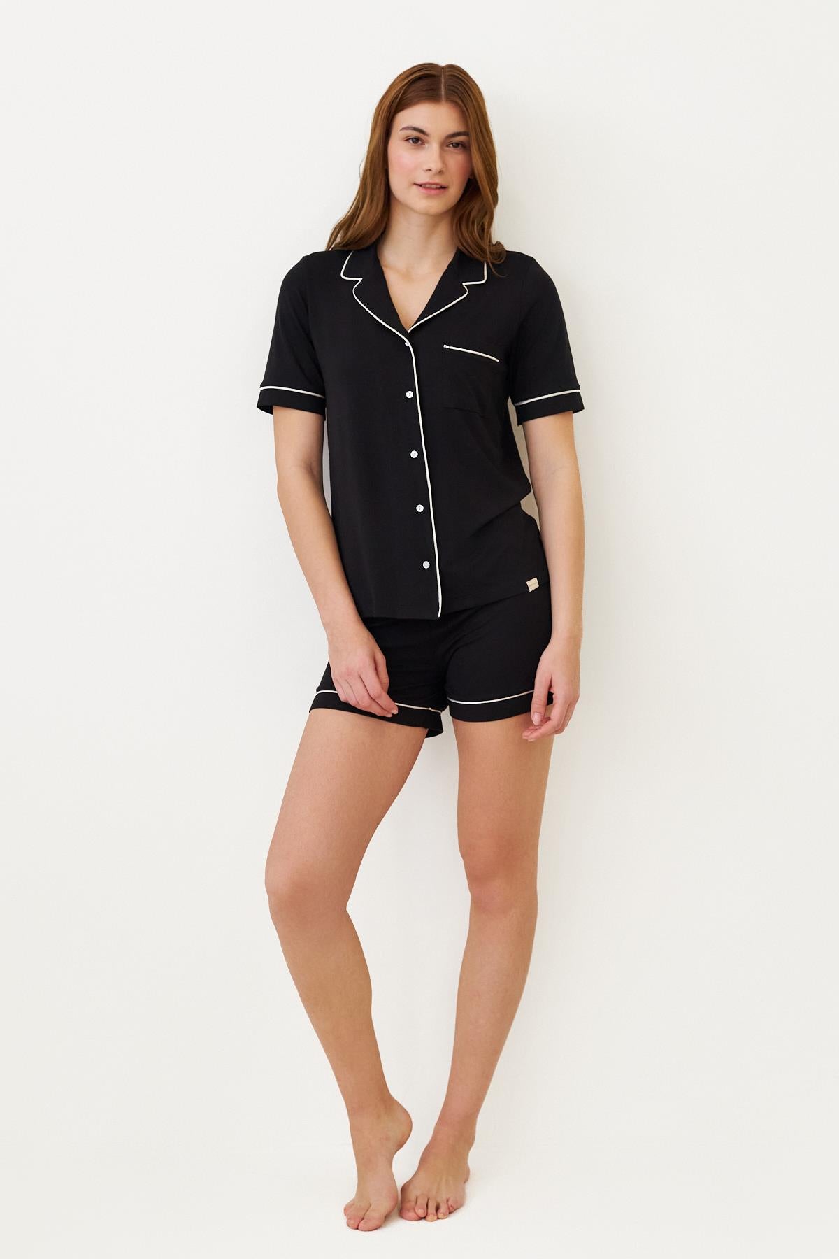 LUXURY WOMEN'S BUTTONED SHORTS SET BLACK