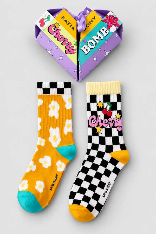 2PCK CHECKERED UNISEX BOXED SOCKET SOCKS MIX