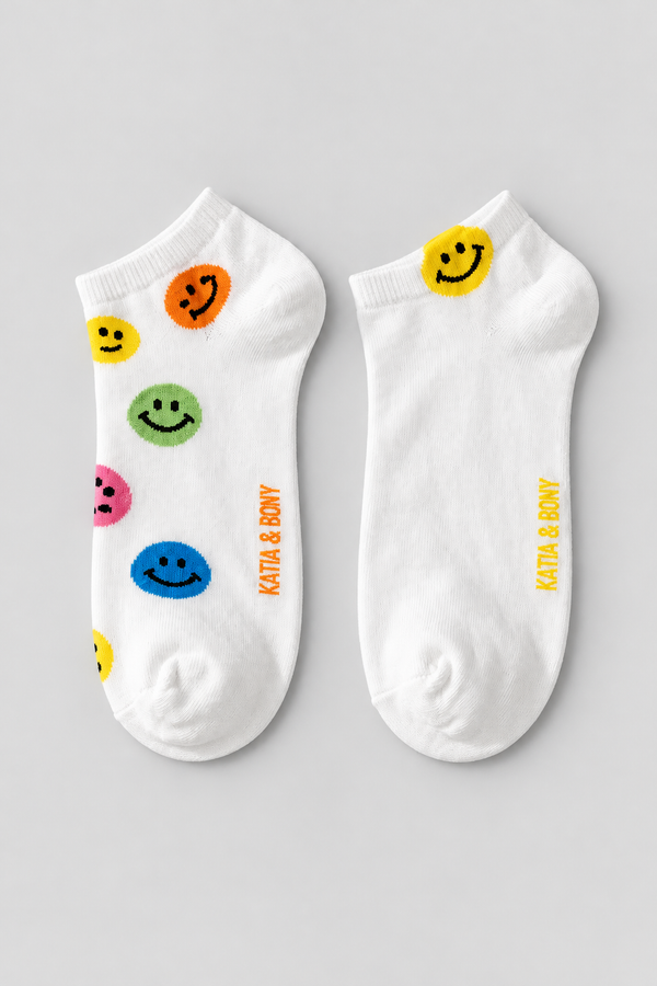 2PCK SMILING FACE WOMEN'S STEP SOCKS MIX