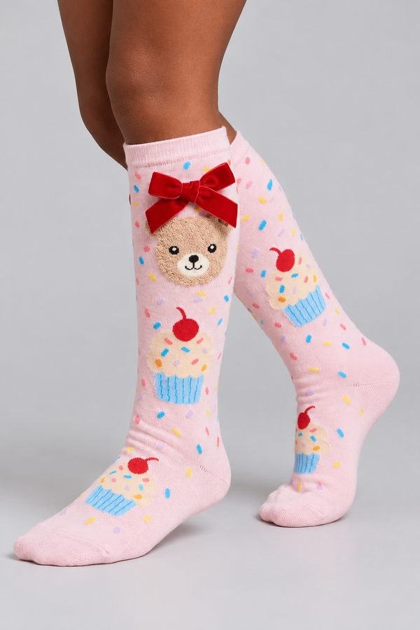 CUP CAKE TEDDY CHILDREN'S KNEE SOCKS MIX