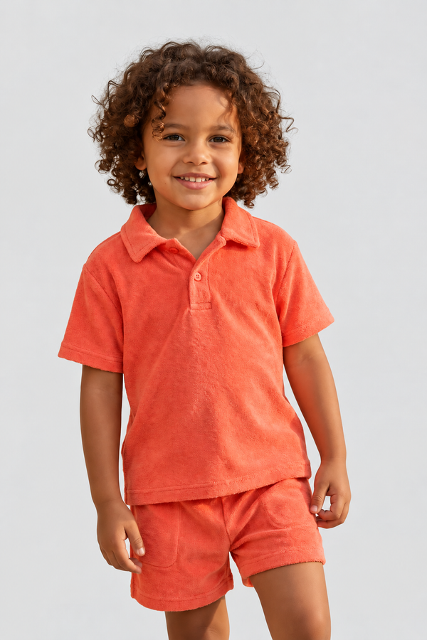 Polo Collar Kids' Towel T-Shirt CORAL