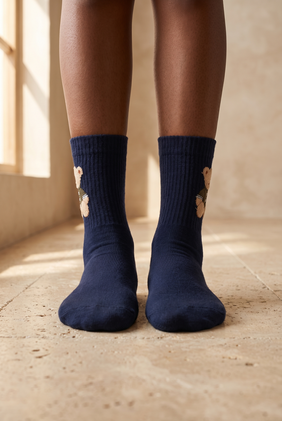 TEDDY PATTERNED UNISEX SOCKS NAVY