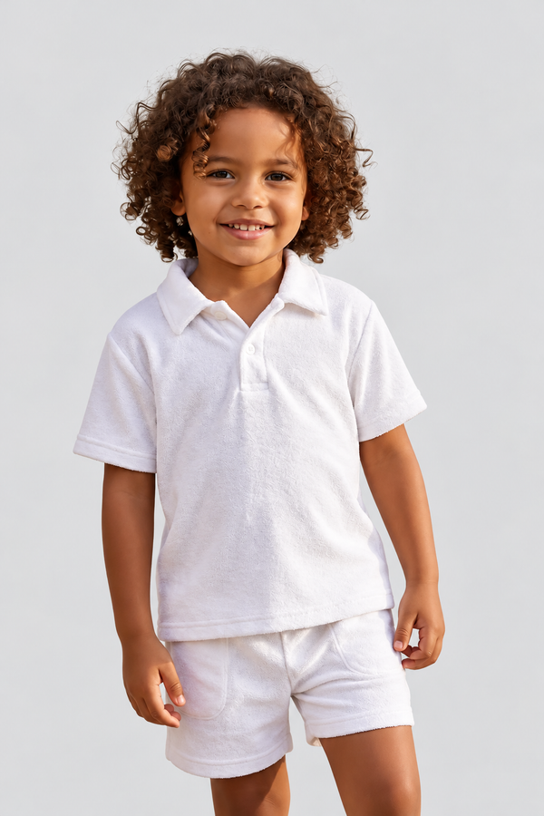 Polo Collar Kids' Towel T-Shirt WHITE