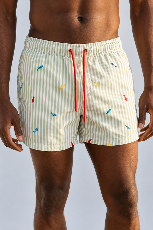 SEA LA VIE FISH EMBROIDERED MEN'S SWIM SHORTS GREEN