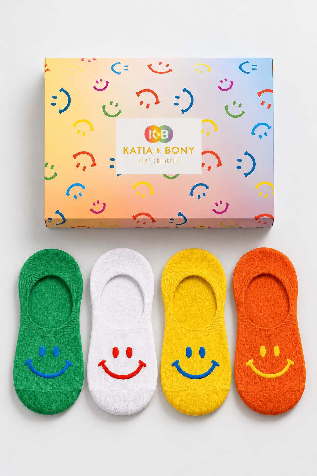 4PCK Smiling Face Boxed Women's Invisible Stockings MIX