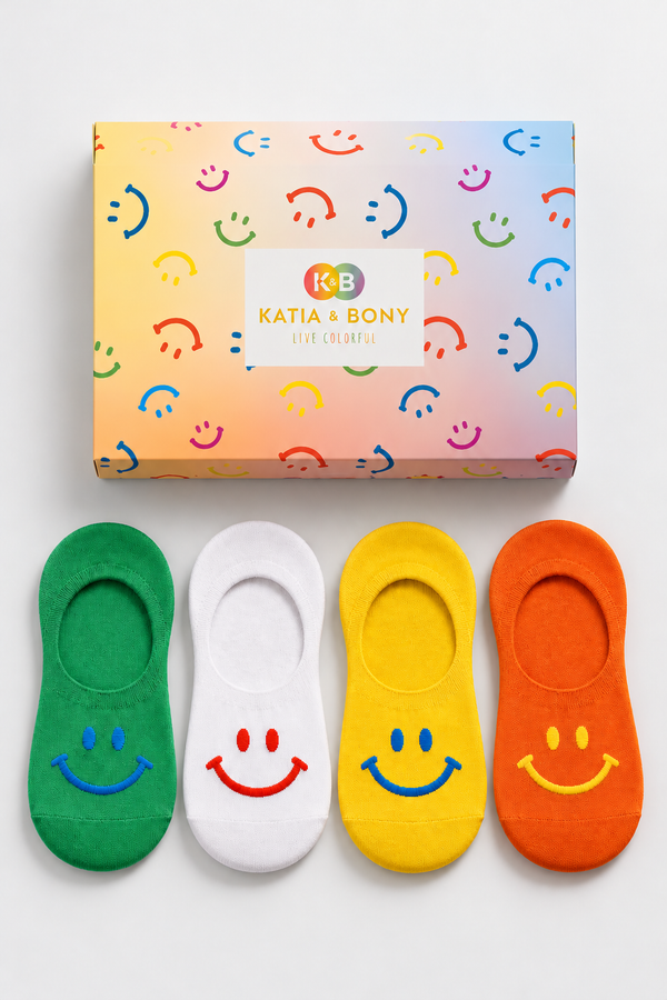4PCK Smiling Face Boxed Women's Invisible Stockings MIX