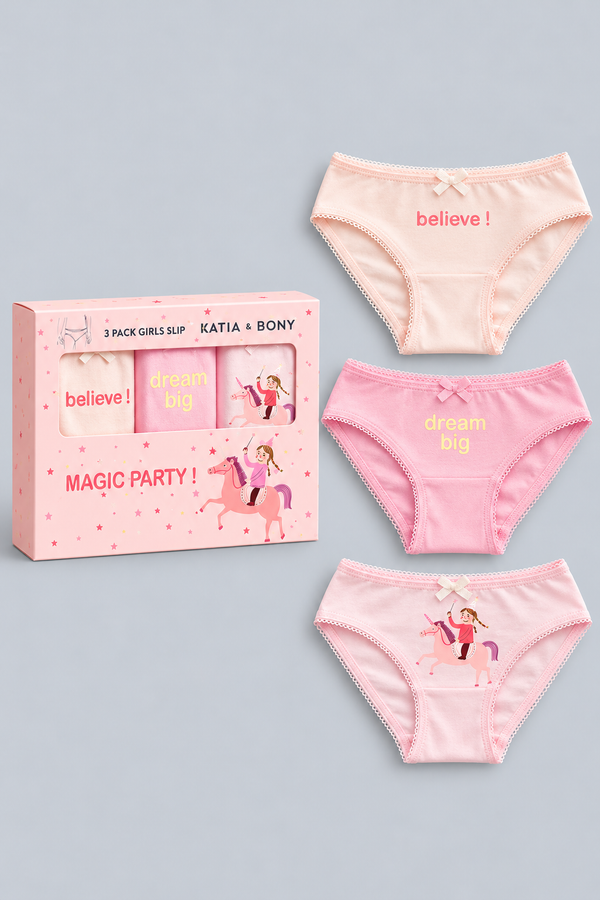 3-PACK UNICORN GIRLS' BOXED BRIEFS PINK