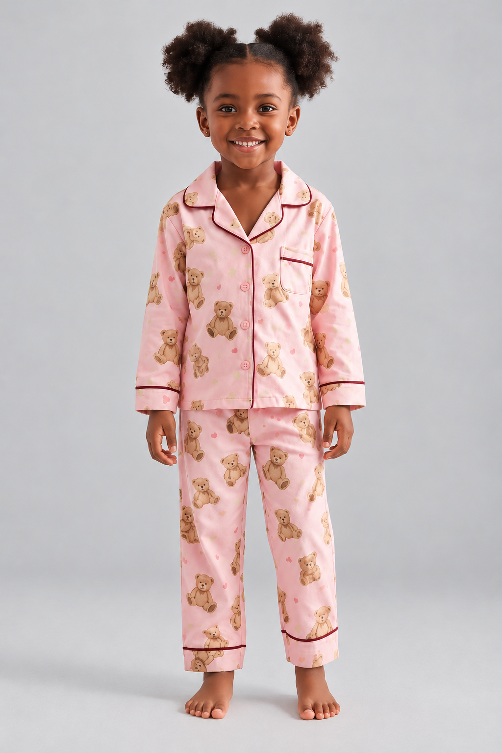 TEDDY PATTERNED BOXED GIRLS PYJAMAS SET PEACH