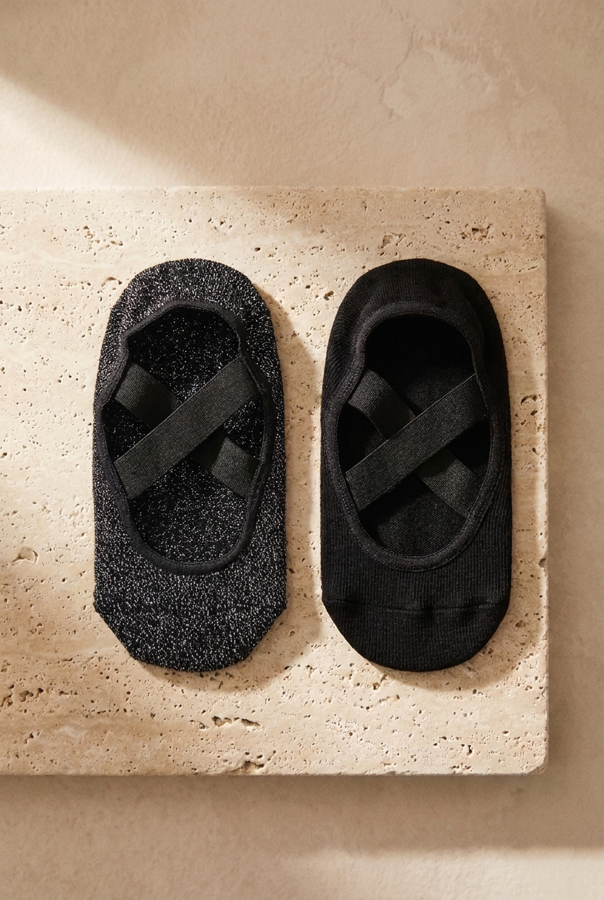 2PCK ASTA YOGA KIDS INVISIBLE SOCKS BLACK-SHINY BLACK